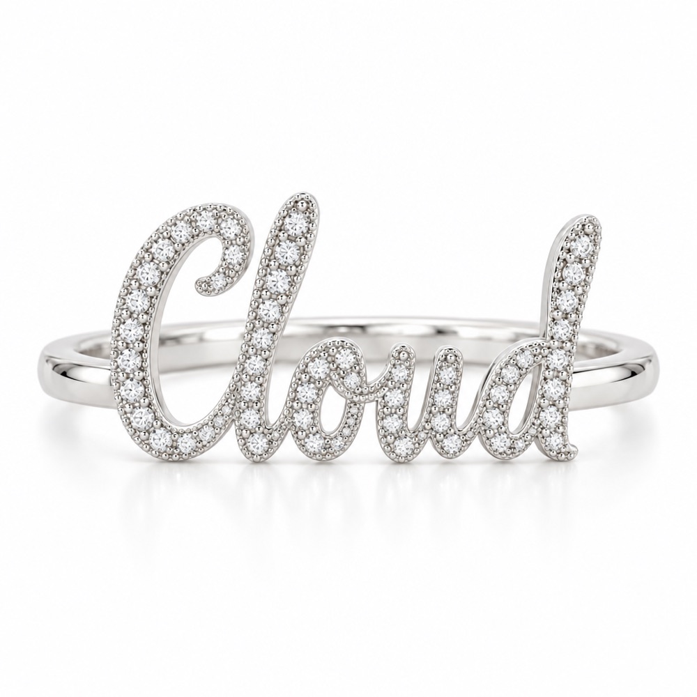 แหวนชื่อ Cloud ประดับเพชรแล็บ มุมด้านหน้า