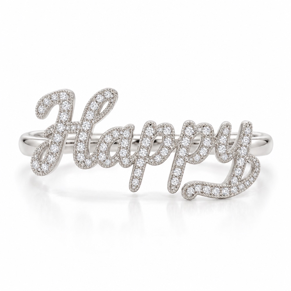 แหวนชื่อ Happy ประดับเพชรแล็บ มุมด้านหน้า