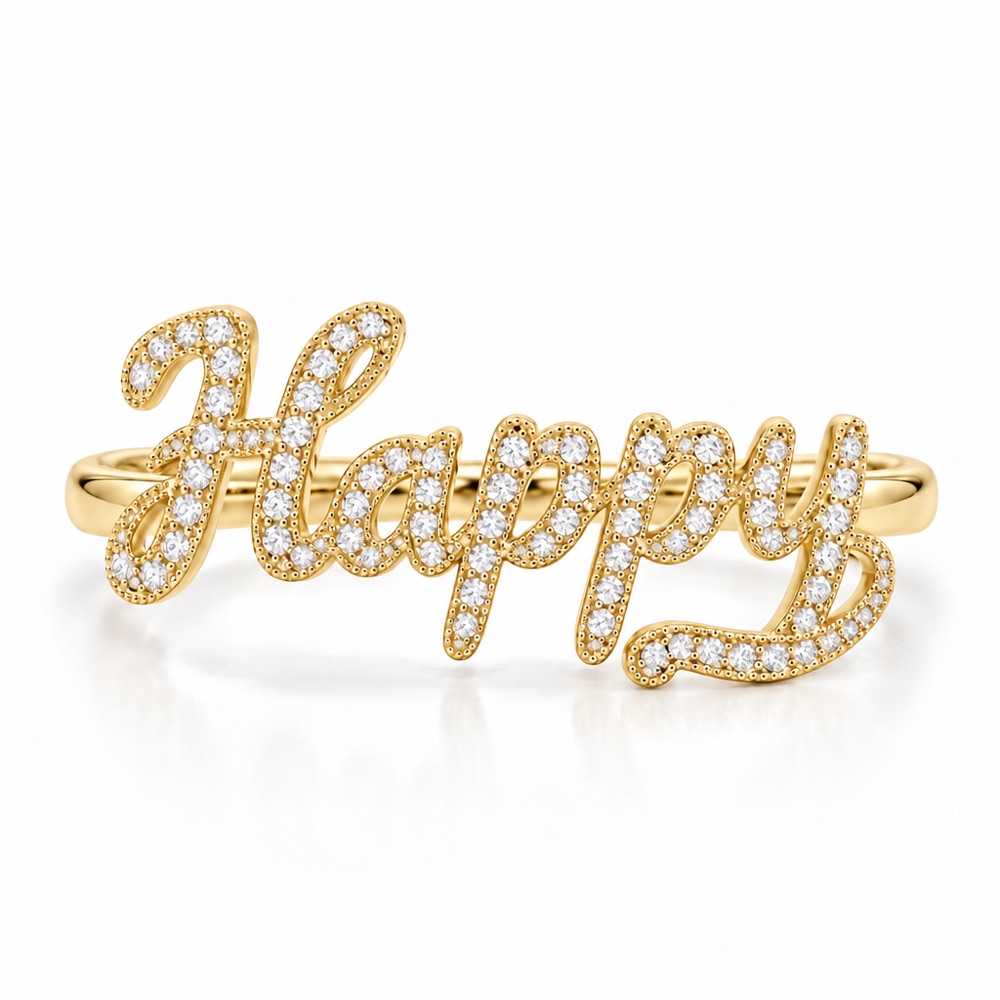 แหวนชื่อ Happy ประดับเพชรแล็บ มุมด้านหน้า