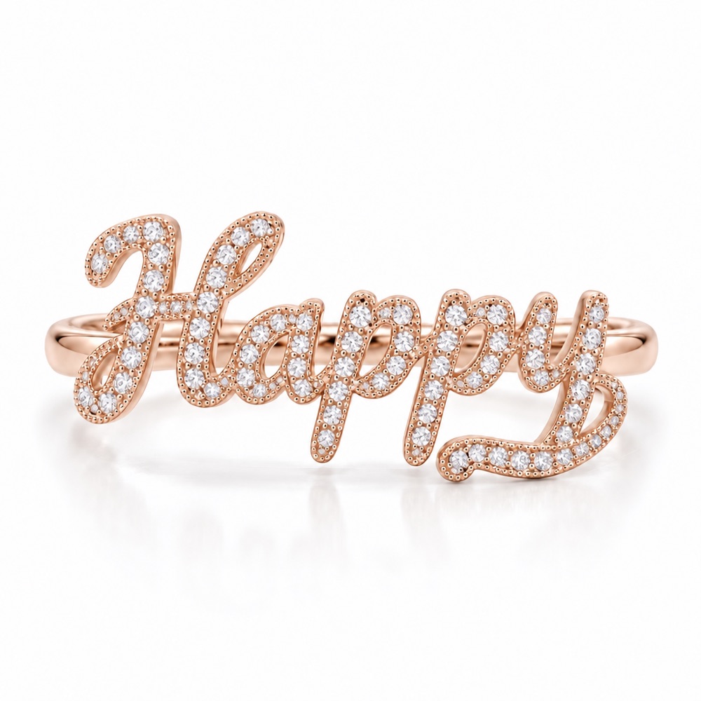 แหวนชื่อ Happy ประดับเพชรแล็บ มุมด้านหน้า