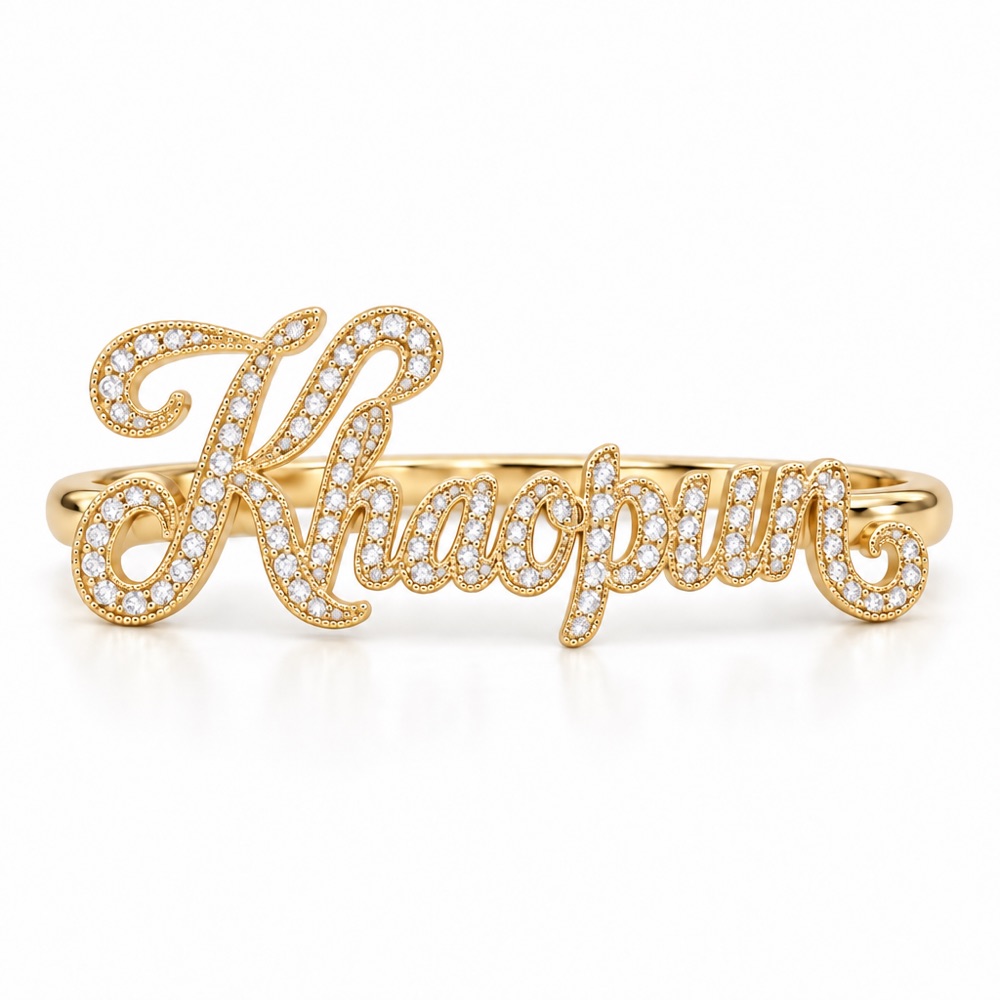 แหวนชื่อ Khaopun ประดับเพชรแล็บ มุมด้านหน้า