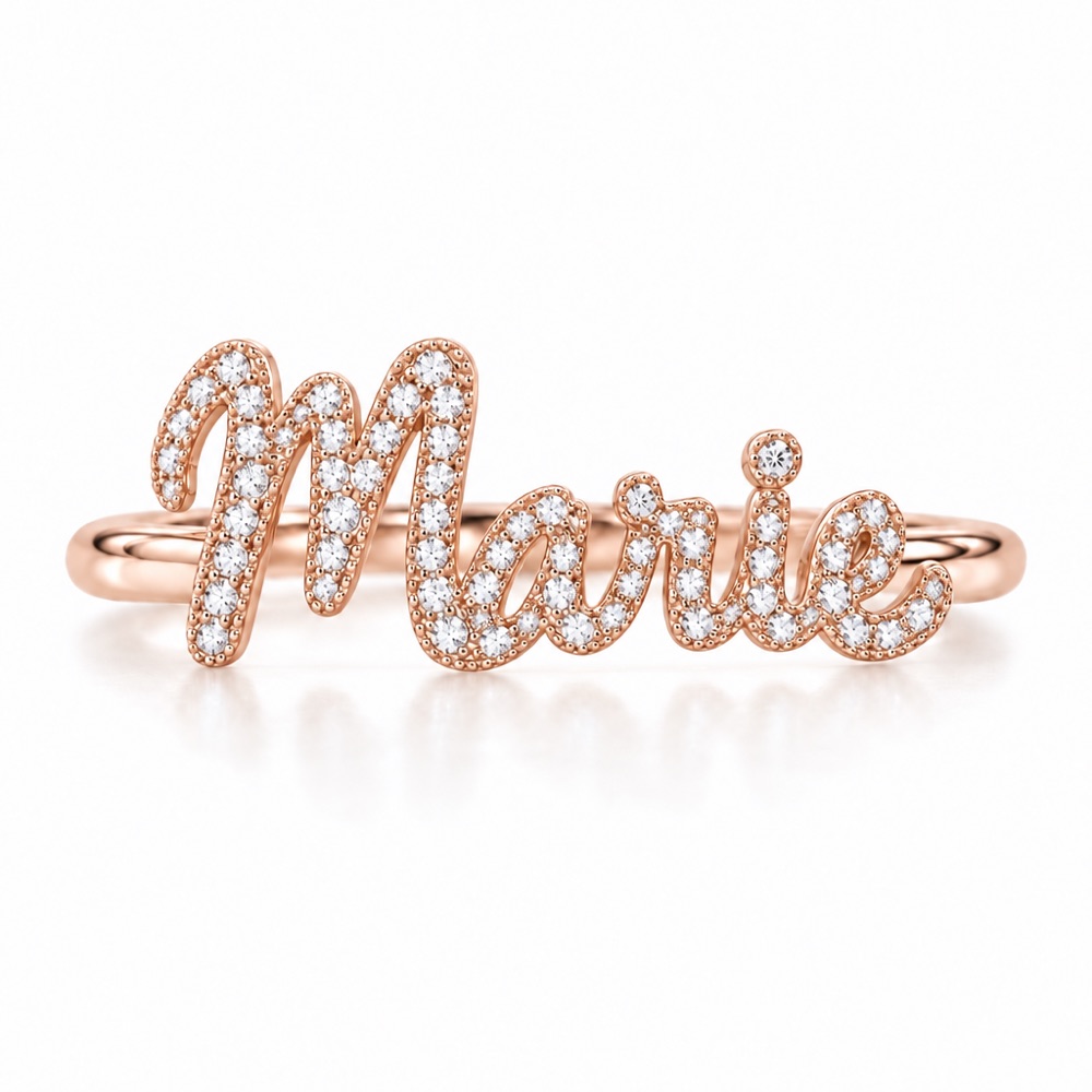 แหวนชื่อ Marie ประดับเพชรแล็บ มุมด้านหน้า
