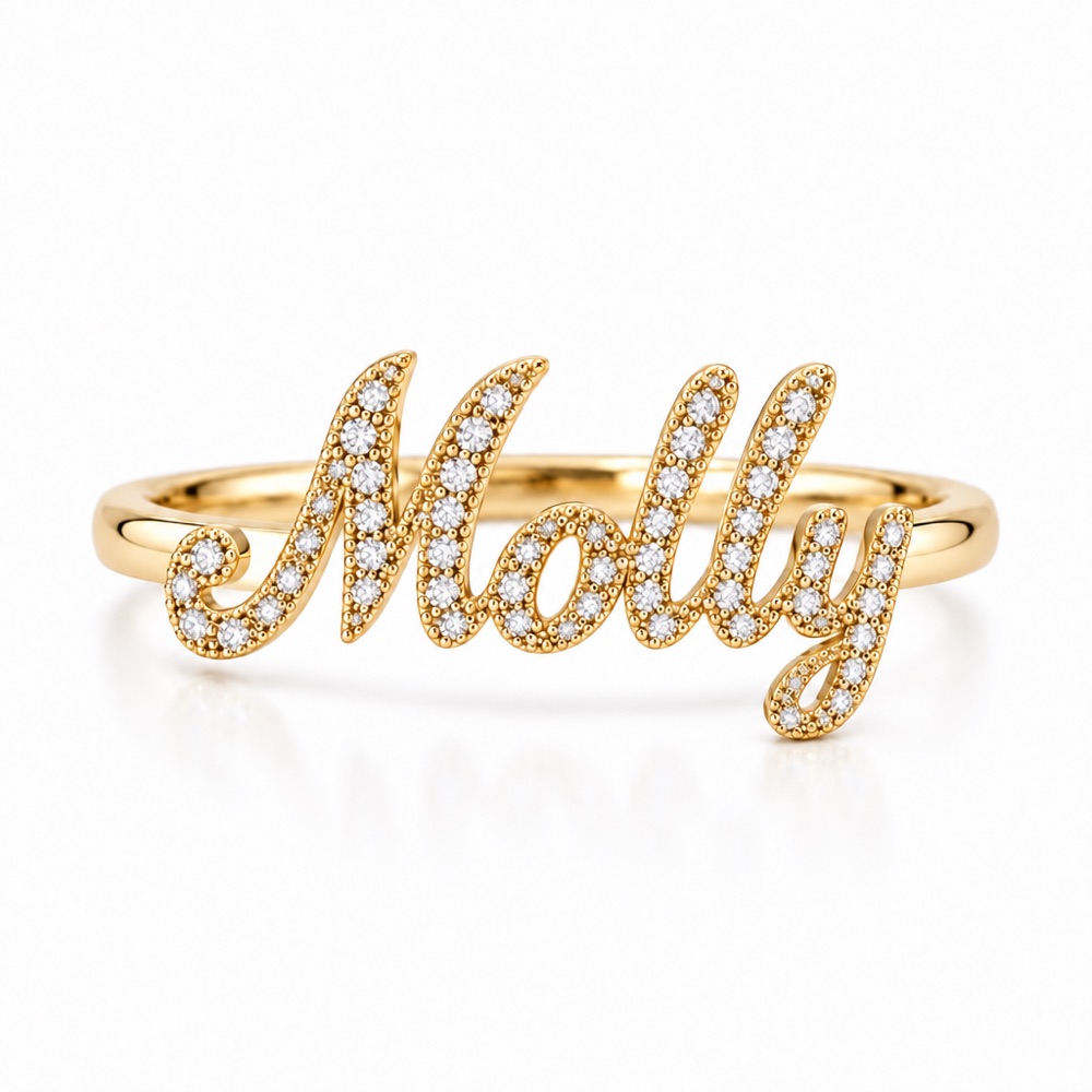 แหวนชื่อ Molly ประดับเพชรแล็บ มุมด้านหน้า