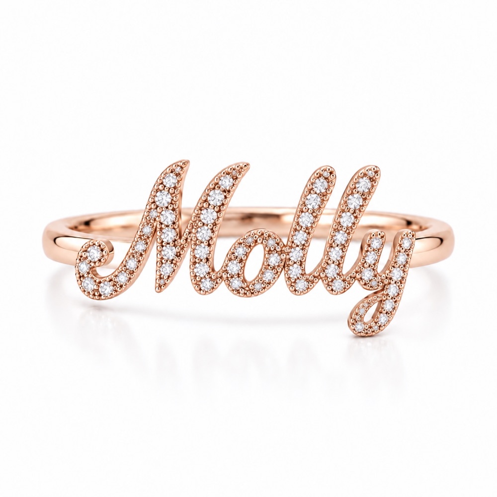 แหวนชื่อ Molly ประดับเพชรแล็บ มุมด้านหน้า